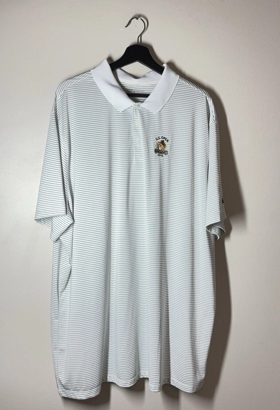 Nike Dri-FIT Golf Polo Shirt Mens 3XL White Stripe U.S. Open Oakmont 2016